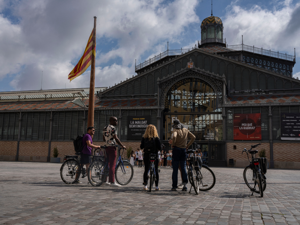 Group standing in front of the old Mercat del Born in Barcelona.